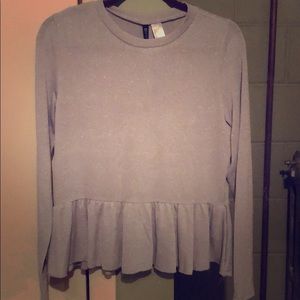 NWT Silver Peplum Long Sleeve Top